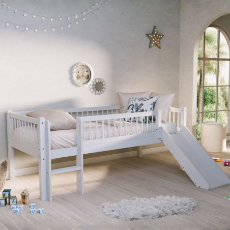 Lit toboggan surélevé en hêtre blanc