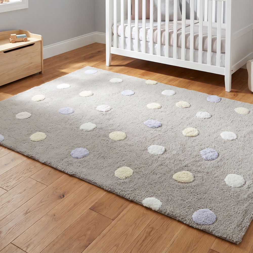 Tapis 120x160 lavable coton gris/multico bleu